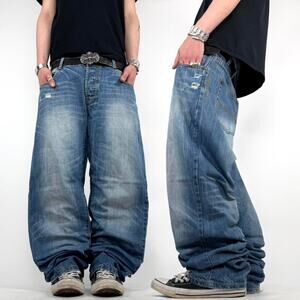 Vintage y2k embroidered grunge baggy wide leg faded archive jeans